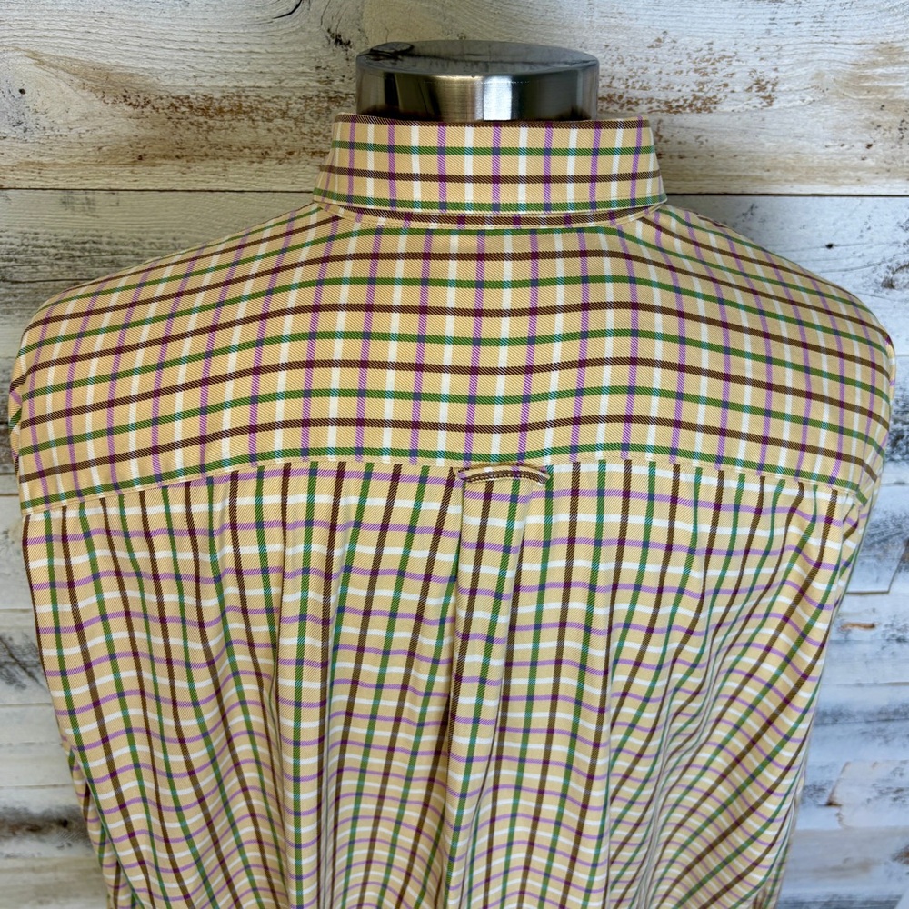 Peter Millar Tan Purple Plaid Shirt Size 2XL L/S Button Down Collar Casual Brown - Picture 4 of 12